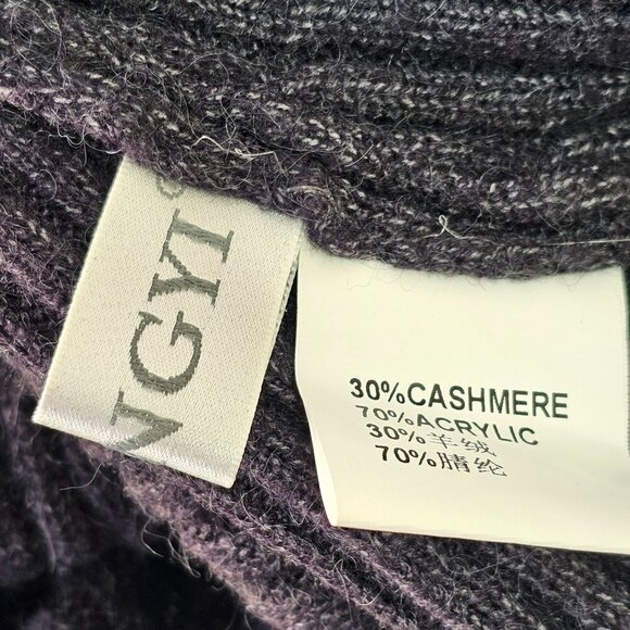 Keyingyi Cashmere Blnd Rib Knit Poncho Sweater High Neck Womens OS Charcoal Gray - Picture 6 of 7